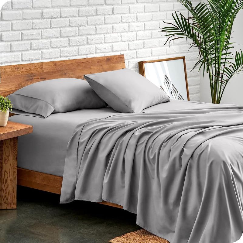 UmI. Brand Umi 100 GSM Brushed Micro Fabric Fitted Bedsheet with Flat Sheet and 2 Pillow Covers Light Grey - Image 2
