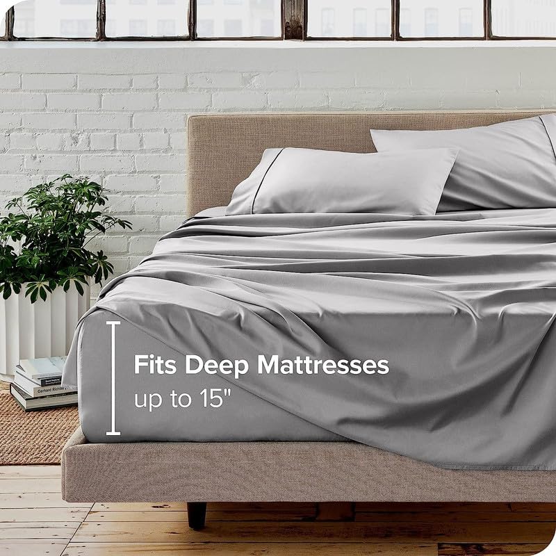 UmI. Brand Umi 100 GSM Brushed Micro Fabric Fitted Bedsheet with Flat Sheet and 2 Pillow Covers Light Grey - Image 4