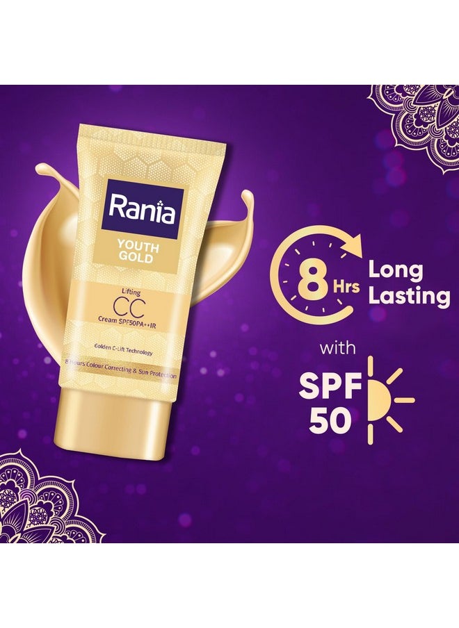 Rania Cc Cream Spf50Pa++Ir With Vitamin C,24K Gold|Tinted Moisturizer|Foundation & Skincare|Lightweight|9-5 Long Lasting |Natural Makeup Look,25G  - Image 2