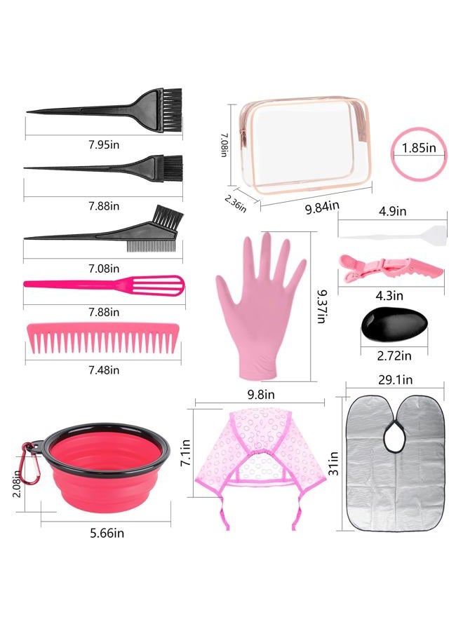 DINTSTYLE 32 Pcs Hair Dye Coloring Kit,Hair Dye Tools for DIY Salon.Hair Dye Brush and Bowl Set/Highlighting Frosting Cap with Plastic Hooks/Dye Brush/Ear Cover/Gloves/Comb/Hairpin/Hair Coloring Cape(Pink) - Image 2