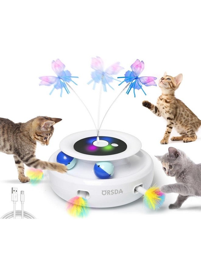 ORSDA Cat Toy, 3-in-1 Automatic Interactive Electronic Moving Ambush Feather, Fluttering Butterfly, Track Balls, USB Rechargeable Powered Smart Indoor Exercise Kicker - Image 1