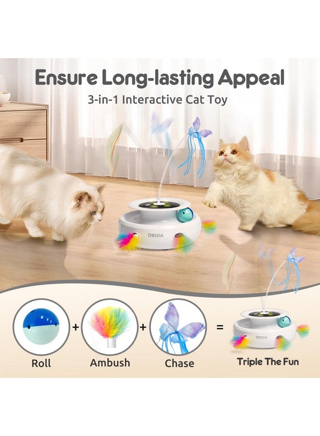 ORSDA Cat Toy, 3-in-1 Automatic Interactive Electronic Moving Ambush Feather, Fluttering Butterfly, Track Balls, USB Rechargeable Powered Smart Indoor Exercise Kicker - Image 2