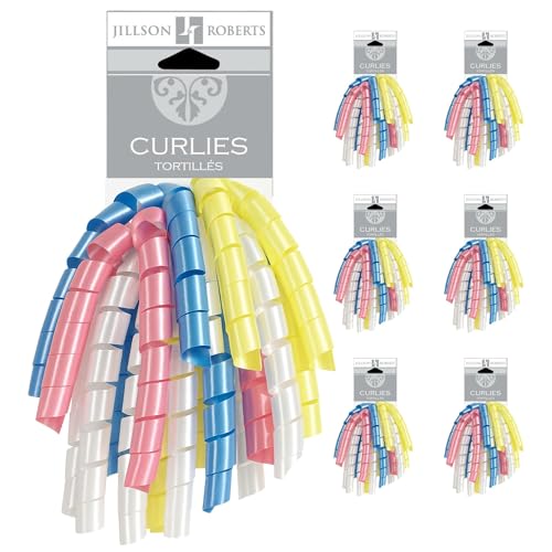 Jillson Roberts 6-Count Self-Adhesive Curly Bows Gift Wrap Accessory Available in 10 Color Combinations, Blue/Pink/Yellow/Pearl Pastel Mix - Image 2