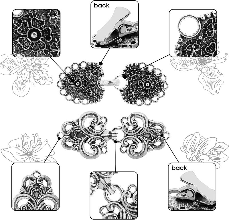 klarako 4 Pieces Vintage Sweater Swirl Clip Cape Cloak Clips Retro Cardigan Clip Gold Silver Collar Clips Flower Dress Shirt Brooch Clip for Women Girls Favors - Image 5