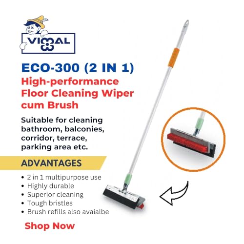 VIMAL ECO-300 (2 in 1) Floor Cleaning Long Handle Scrubber Brush with Wiper | High-Performance & Durable Scrubbing Tool | Home/Bathroom/Balcony/Porch/Terrace/Pathway/Concrete/Tile Cleaner - Image 3