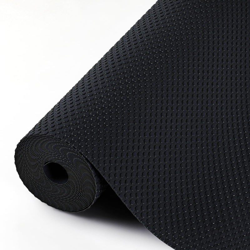 Hersvin Drawer Liners Shelf Mats 50cmx600cm Kitchen Cabinet Shelves Non Adhesive Protective Lining EVA Plastic Cupboard Protector Black Dot