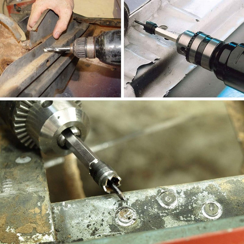 Handook Spot Weld Cutter, Sheet Metal Hole Cutter, Punch Remover Panel Separator for Power Drill Welding Auto Body Work Tool, 3/8 Inch Drill Bit Tool (9-Pack) - Image 3