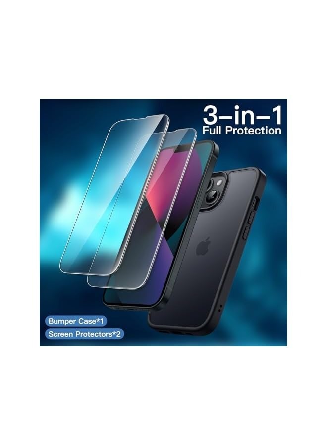 جي تيك جراب غير لامع 3 في 1 لهاتف iPhone 13 مقاس 6.1 بوصة مع واقي شاشة من الزجاج المقوى مكون من قطعتين، وغطاء هاتف شفاف مقاوم للصدمات (أسود) - Image 3