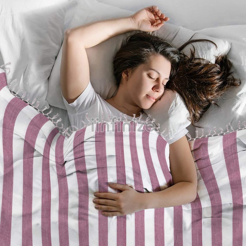 iinfinize 2 Pcs Beautiful Striped Pattern Bhagalpuri Chadar Soft Silk Chadar and Comforter for All Season Handloom Dull Andi Cotton AC Chadar for Sleeping - Image 2