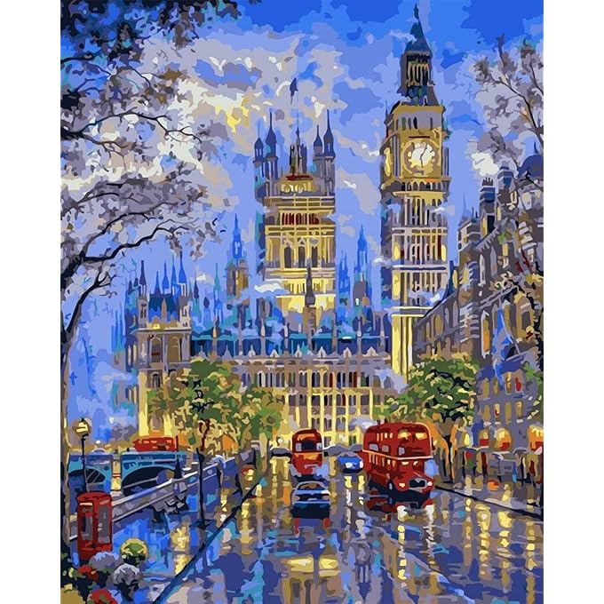 Adults Paint by Numbers Kit - Big Ben DIY Painting by Numbers by Number Kits, London Street Paint by Numbers for Adults Beginner Kids, 16" x 20" Arts Craft for Home Wall Decor(Frameless)