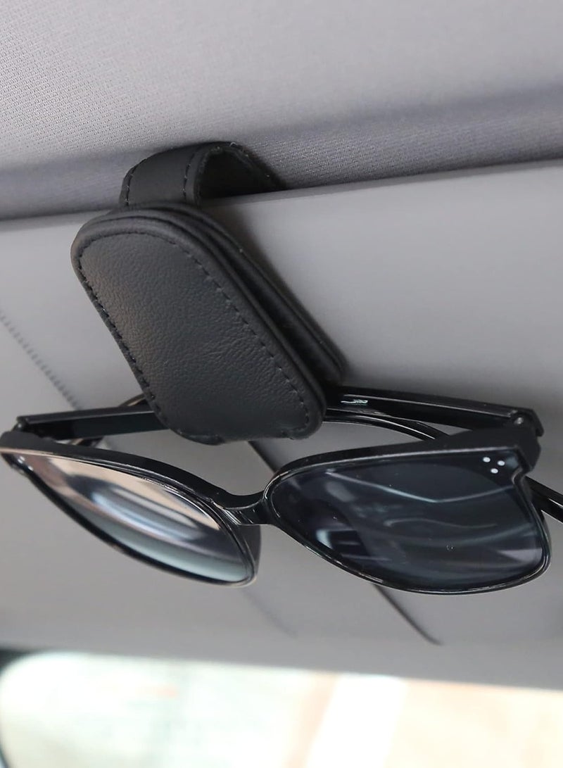 Generic Sunglasses Holders for Car Sun Visor, Magnetic Leather Glasses Eyeglass Hanger Clip for Car, Ticket Card Clip Eyeglasses Mount, Car Visor Accessories(Black) - Image 3