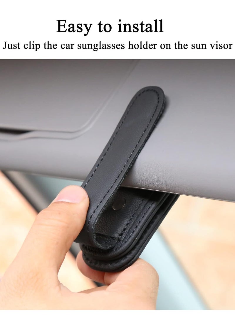 Generic Sunglasses Holders for Car Sun Visor, Magnetic Leather Glasses Eyeglass Hanger Clip for Car, Ticket Card Clip Eyeglasses Mount, Car Visor Accessories(Black) - Image 4