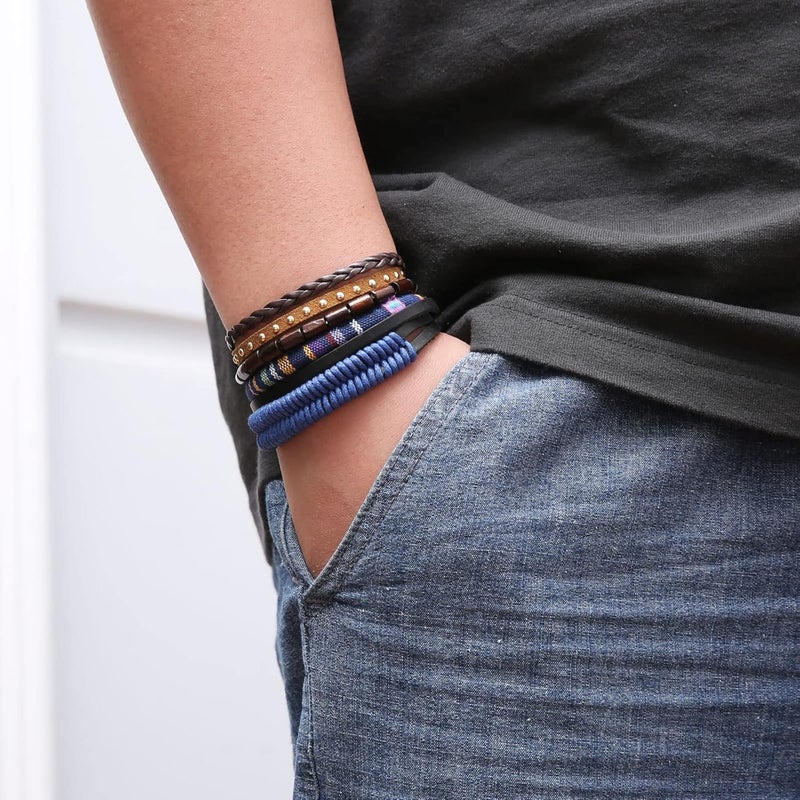 HZMAN Wrap Bracelets Men Women, Hemp Cords Wood Beads Ethnic Tribal Bracelets, Leather Wristbands - Image 5