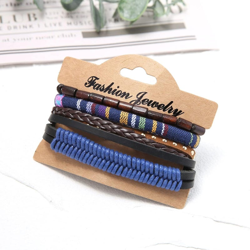 HZMAN Wrap Bracelets Men Women, Hemp Cords Wood Beads Ethnic Tribal Bracelets, Leather Wristbands - Image 2