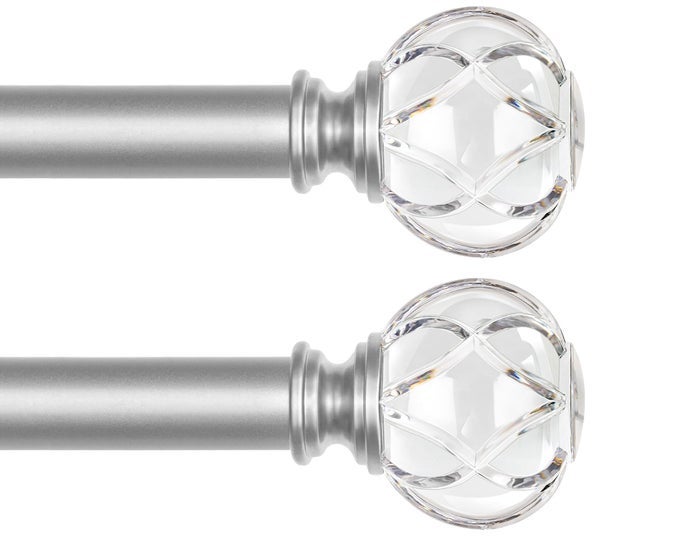 1 Inch Curtain Rods 32 to 58 Inches 2648 Feet Telescoping Silver Curtain Rod for Windows 2 Pack Decorative Drapery Rod with Crystal Netted Texture Ends