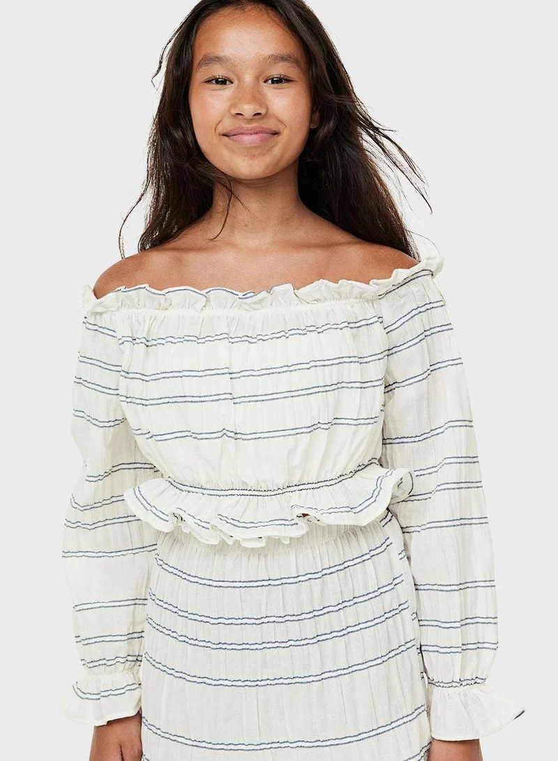 H&M Youth Stripe Off-Shoulder Top
