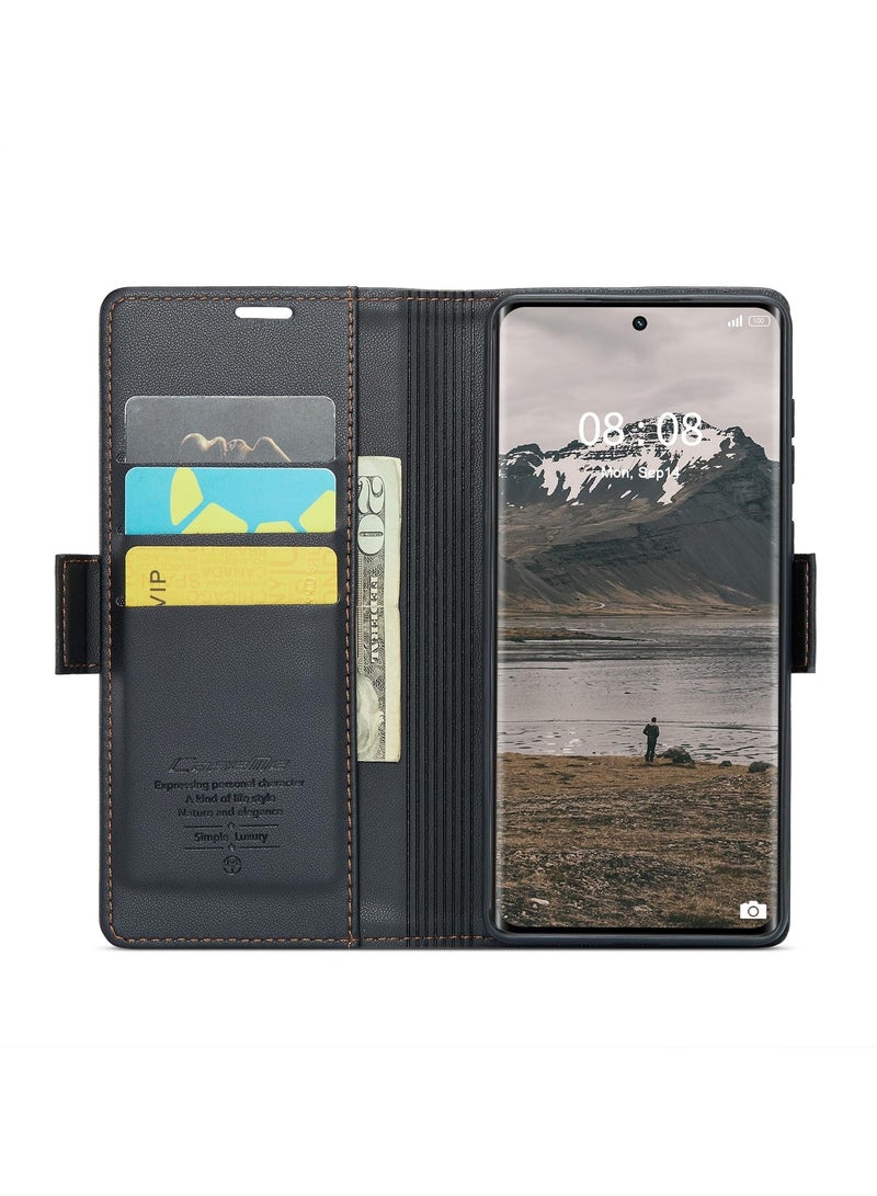 CaseMe Phone Case Luxury PU Leather Design Anti Fingerprint 023 Flip Cover Card Slot Holder Cover For Realme 11 Pro/Realme 11 Pro Plus (Black) - Image 4