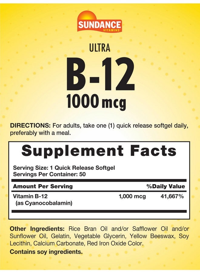 Sundance Vitamin B12 | 1000 mcg | 50 Quick Release Softgels | Non-GMO and Gluten Free Supplement - Image 2