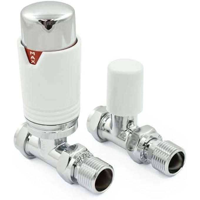 THERMOSTATIC RADIATOR VALVE STRAIGHT HEATED TOWEL RAIL TRV WHITE & CHROME  STYLE (WHITE & CHROME) - Image 3