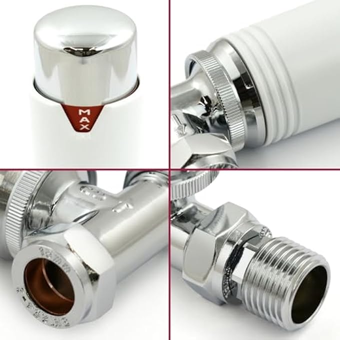 THERMOSTATIC RADIATOR VALVE STRAIGHT HEATED TOWEL RAIL TRV WHITE & CHROME  STYLE (WHITE & CHROME) - Image 2