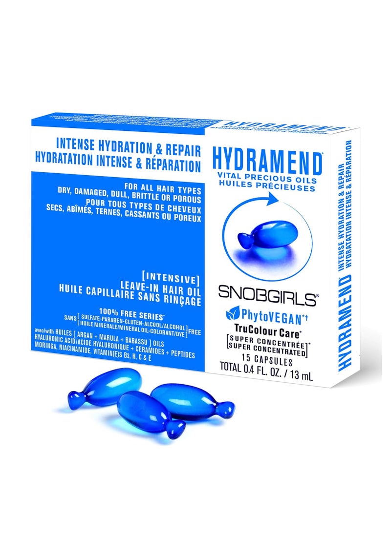 SNOBGIRLS HYDRAMEND Salon Vegan Hair Oil Intense Hydration & Repair for All Hair Types of Dry Damaged Hair. Hair serum with Argan Oil & Hair Vitamins. Highly Concentrated hair oil - 15 Hair Oil Capsules  - Image 1