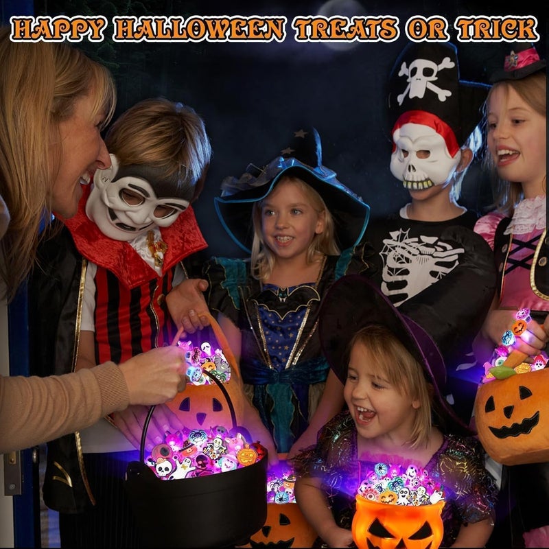 COOLANS Halloween Party Favors for Kids Adults Halloween Treats 50Pcs LED Ring Accessories Light Up Rings Accessories Flash Rings Non Candy Gift Bag Fillers NEW VERSION - Image 2