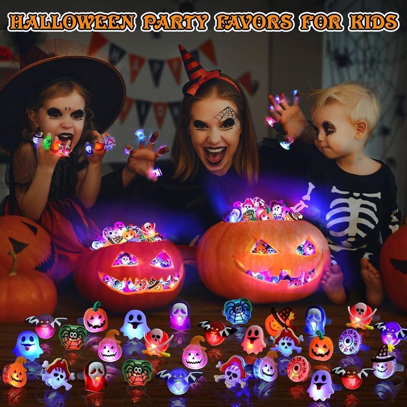 COOLANS Halloween Party Favors for Kids Adults Halloween Treats 50Pcs LED Ring Accessories Light Up Rings Accessories Flash Rings Non Candy Gift Bag Fillers NEW VERSION - Image 3
