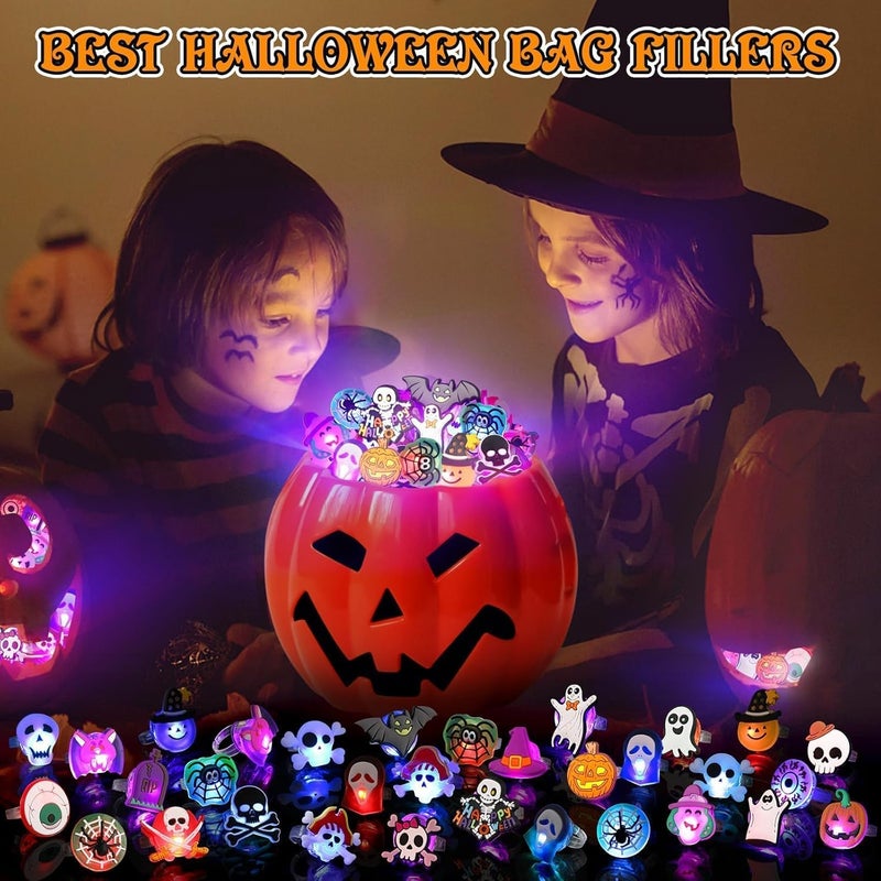 COOLANS Halloween Party Favors for Kids Adults Halloween Treats 50Pcs LED Ring Accessories Light Up Rings Accessories Flash Rings Non Candy Gift Bag Fillers NEW VERSION - Image 5