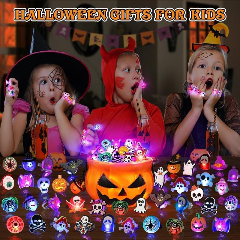 COOLANS Halloween Party Favors for Kids Adults Halloween Treats 50Pcs LED Ring Accessories Light Up Rings Accessories Flash Rings Non Candy Gift Bag Fillers NEW VERSION - Image 4