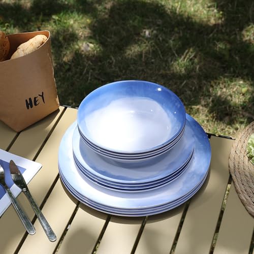 Lechoo Melamine Dinnerware Sets- 12pcs Melamine Plates and Bowls Set for 4, Suitable for Indoor and Outdoor Use, Blue - Image 3