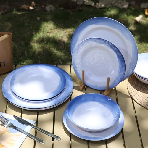 Lechoo Melamine Dinnerware Sets- 12pcs Melamine Plates and Bowls Set for 4, Suitable for Indoor and Outdoor Use, Blue - Image 5
