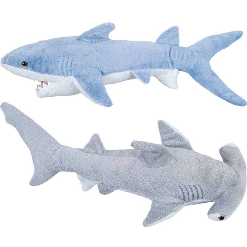 Bedwina Stuffed Animal Sharks - Pack of 2 Large, 14 inch Mako & 13 inch Hammerhead Plush Shark Toys, Stuff Animals Toy, for Baby Toddlers & Kids - Image 1