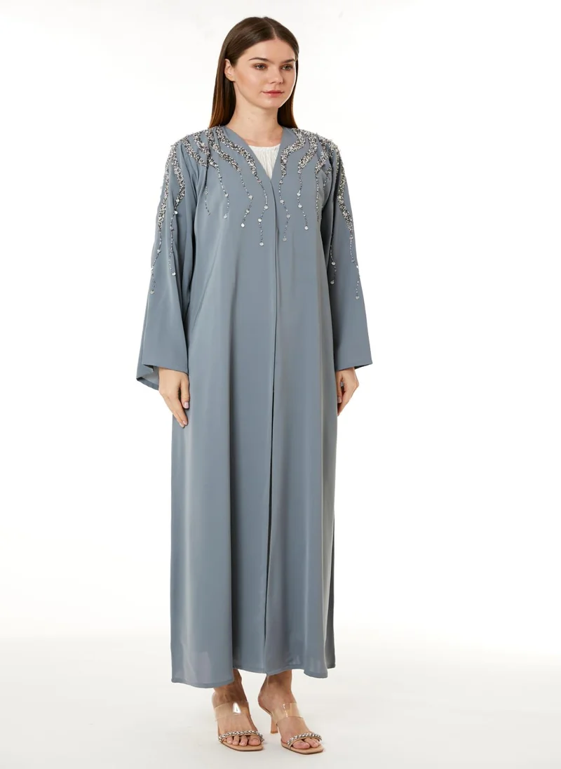 Moistreet Grey Korean Nida Hand Embellished Abaya