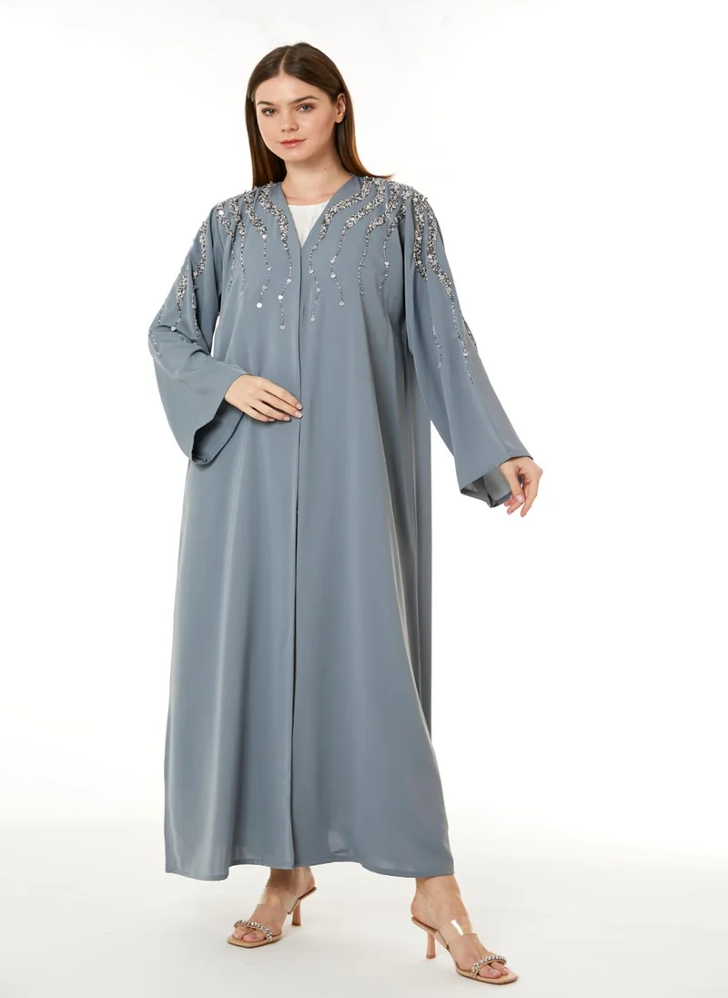 مويستريت Grey Korean Nida Hand Embellished Abaya