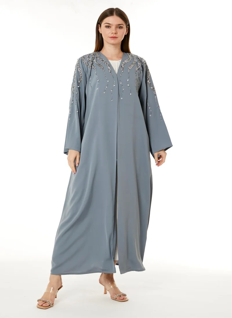 Moistreet Grey Korean Nida Hand Embellished Abaya