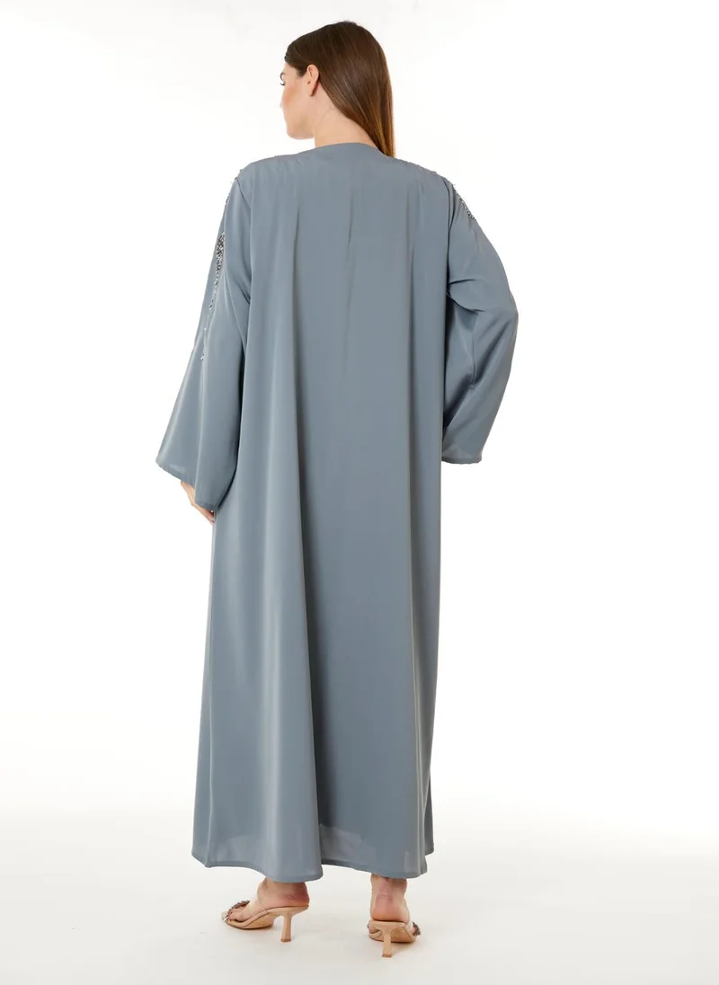 مويستريت Grey Korean Nida Hand Embellished Abaya