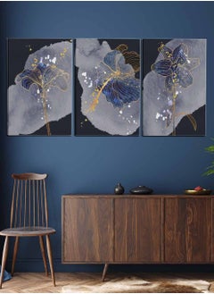 LOWHA Set Of 3 Framed Canvas Wall Arts Stretched Over Wooden Frame, Luxury Shiny Mural Flowers Paintings, For Home, Living Room, Office Decor  - Image 3
