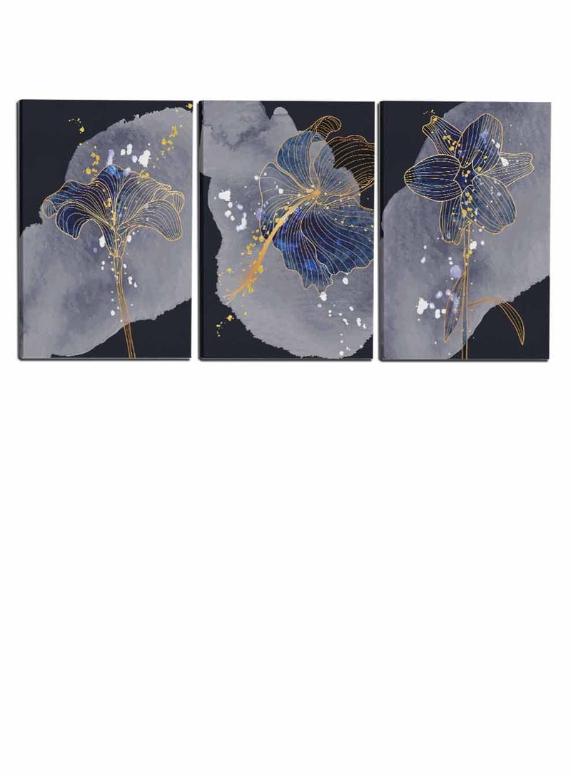 لوحة طقم من ٣ لوحات كانفاس على إطار خشبي، تصميم زهور فاخرة لامعة، للمنزل، غرفة المعيشة، المكتب، الديكور - Image 4