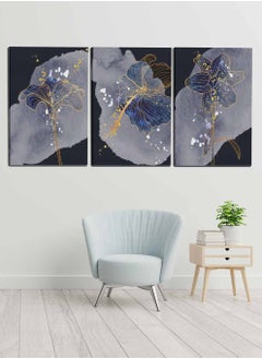 LOWHA Set Of 3 Framed Canvas Wall Arts Stretched Over Wooden Frame, Luxury Shiny Mural Flowers Paintings, For Home, Living Room, Office Decor  - Image 1