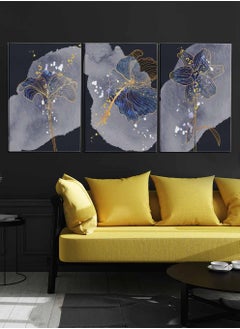 LOWHA Set Of 3 Framed Canvas Wall Arts Stretched Over Wooden Frame, Luxury Shiny Mural Flowers Paintings, For Home, Living Room, Office Decor  - Image 2