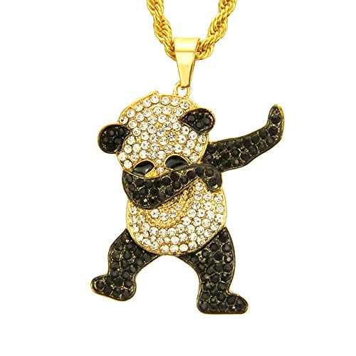 LUREME Unisex Iced Out Full Diamond Panda Pendant Necklace Hip Hop Necklace (nl006240-2) Gold - Image 1