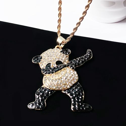 LUREME Unisex Iced Out Full Diamond Panda Pendant Necklace Hip Hop Necklace (nl006240-2) Gold - Image 5