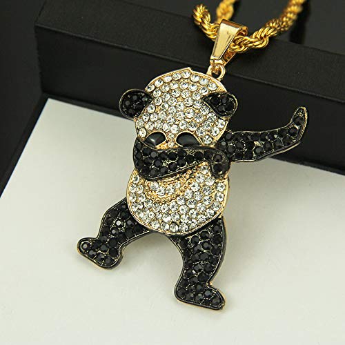 LUREME Unisex Iced Out Full Diamond Panda Pendant Necklace Hip Hop Necklace (nl006240-2) Gold - Image 3