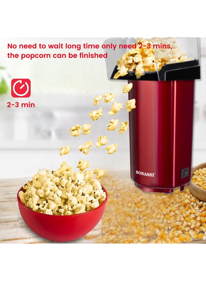 SONASHI Popcorn Maker | Classic Style Machine makes Hot, Fresh, and Fat-Free popcorn anytime - On/Off Switch, Easy To Use with Non-slip Feet | Detachable Cap for easy clean 40 ml 900 W SPCM-101 Red - Image 2