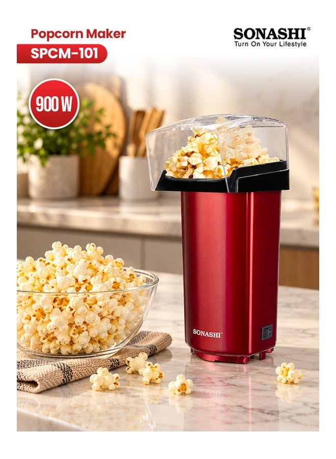 SONASHI Popcorn Maker | Classic Style Machine makes Hot, Fresh, and Fat-Free popcorn anytime - On/Off Switch, Easy To Use with Non-slip Feet | Detachable Cap for easy clean 40 ml 900 W SPCM-101 Red - Image 1