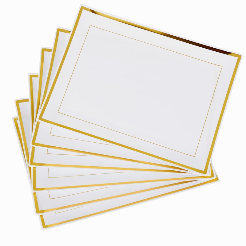 MATANA 6 White Plastic Serving Platters with Gold Border Food Party Trays  30x23cm  Buffets Weddings Birthdays Parties  Elegant Sturdy  Reusable