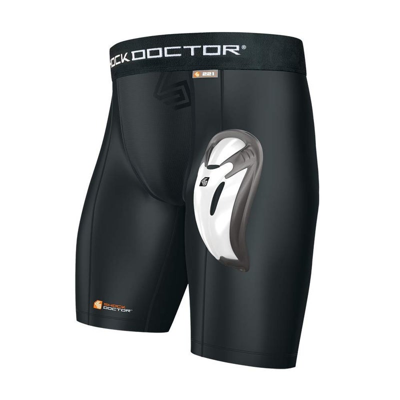 Shock Doctor Compression Shorts with Protective Bio-Flex Cup, Moisture Wicking Vented Protection, Youth & Adult Sizes Black - Image 3