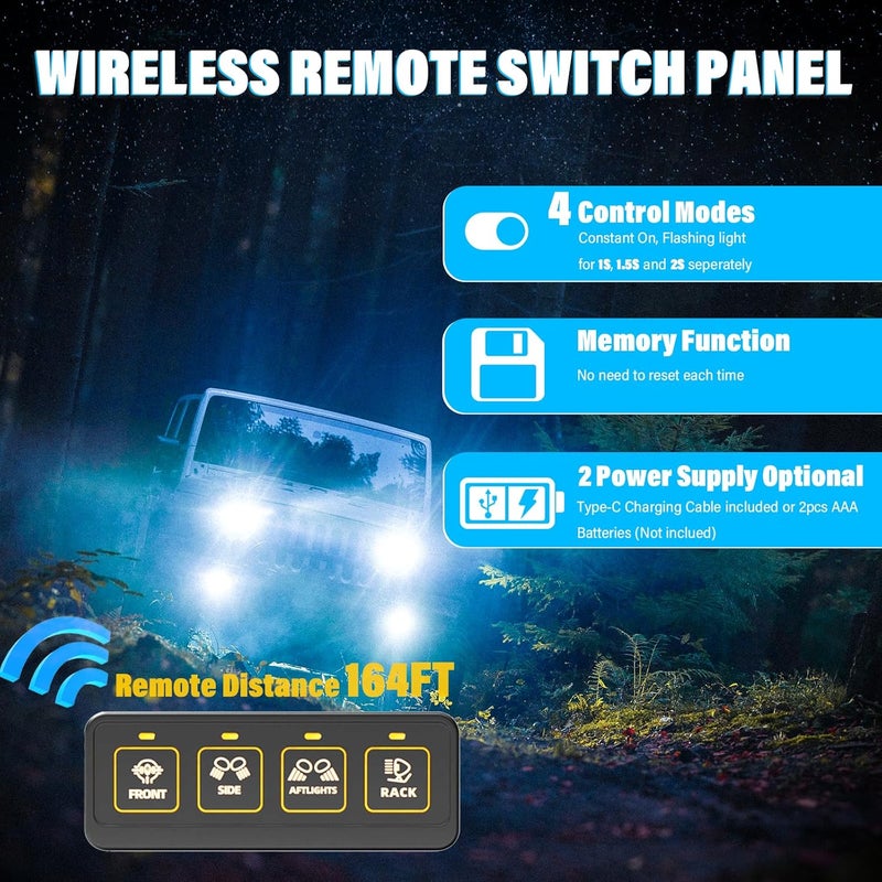 Fly Kan 4 Gang Wireless Switch Panel, Waterproof Offroad Light Switch with 4 Control Modes & Dual Power Supply, 12V-24V Multifunction IC Control Switch Pod for Truck SUV ATV UTV Car etc. - Image 3