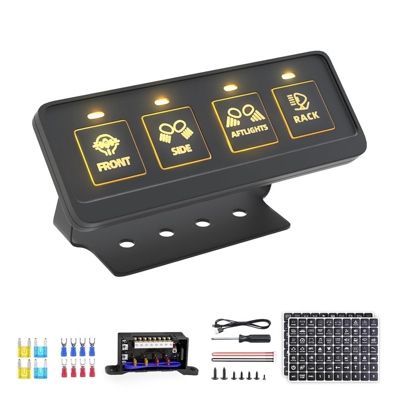 Fly Kan 4 Gang Wireless Switch Panel, Waterproof Offroad Light Switch with 4 Control Modes & Dual Power Supply, 12V-24V Multifunction IC Control Switch Pod for Truck SUV ATV UTV Car etc. - Image 1