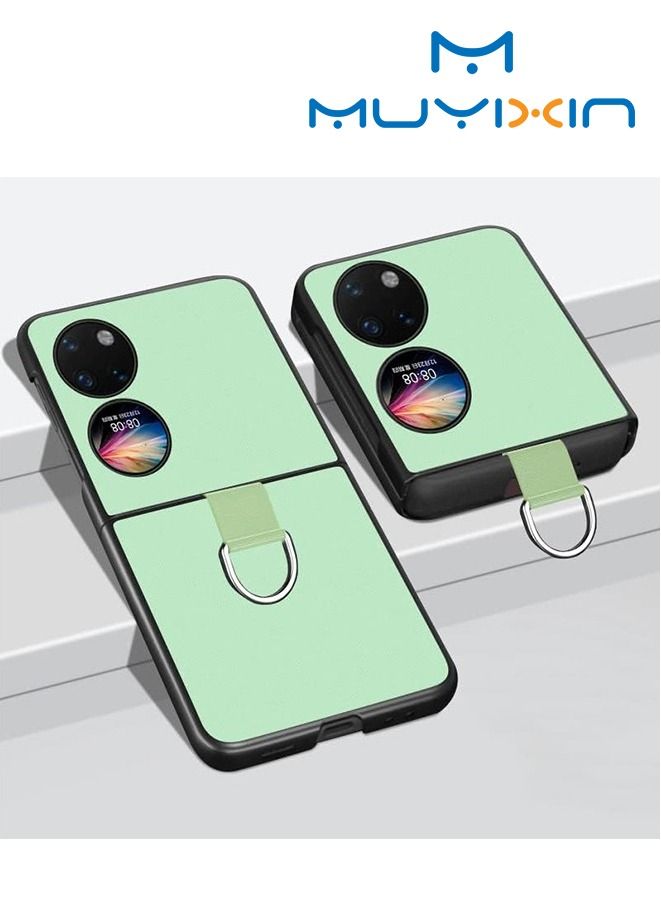 جراب لهاتف Huawei P50 Pocket (ليس P50) غطاء واقٍ من الجلد الصناعي مع حزام حلقي مقاوم للصدمات وخفيف الوزن وواقي للهاتف الذكي قابل للطي لهاتف Huawei P50 Pocket